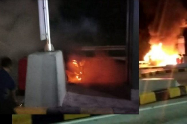 Korsleting listrik, Mobil Innova Terbakar di Gerbang Tol Kotabaru