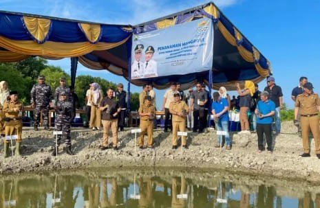 Penanaman Mangrove Serentak, Wakil Bupati dan Anggota DPRD Lampung Selatan Tanam Mangrove di Desa Ruguk 